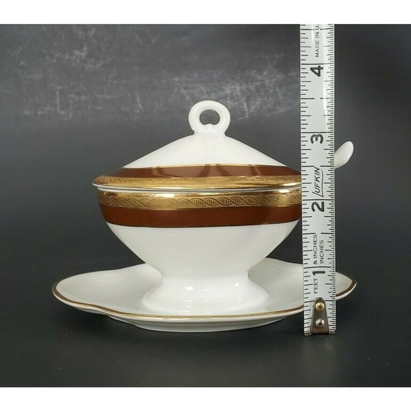 Richard Ginori Palmero Brown China Mustard Pot Tureen with Underplate & Spoon - Picture 12 of 12